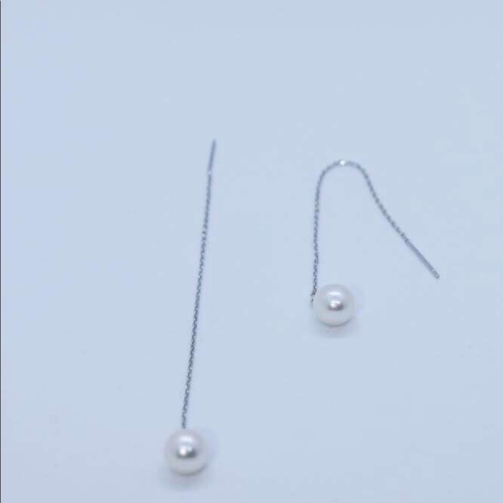 100% Freshwater pearl thread  925 silver earrings
